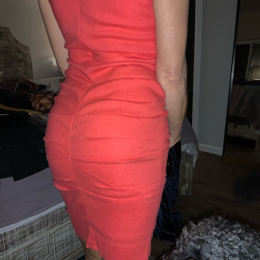 Nicole Miller rooched red dress